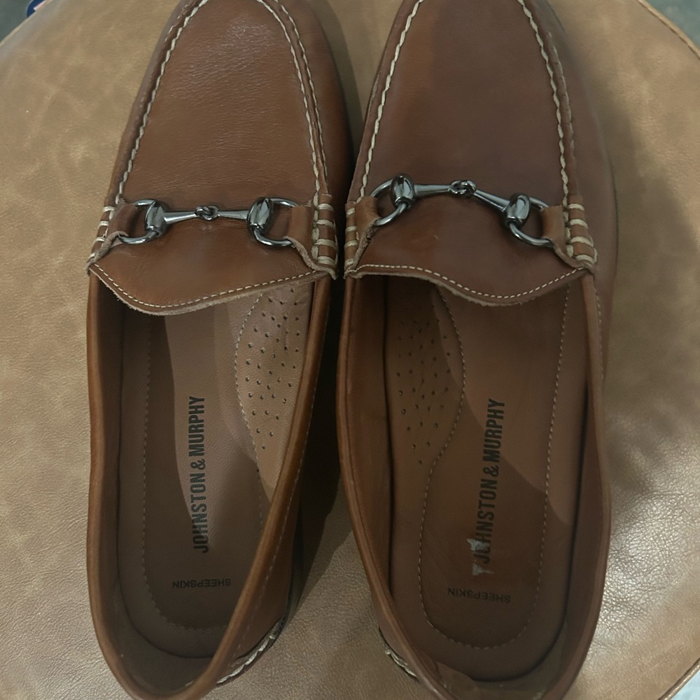 Johnston & Murphy Tan Leather Slip-Ons with Metal Accent